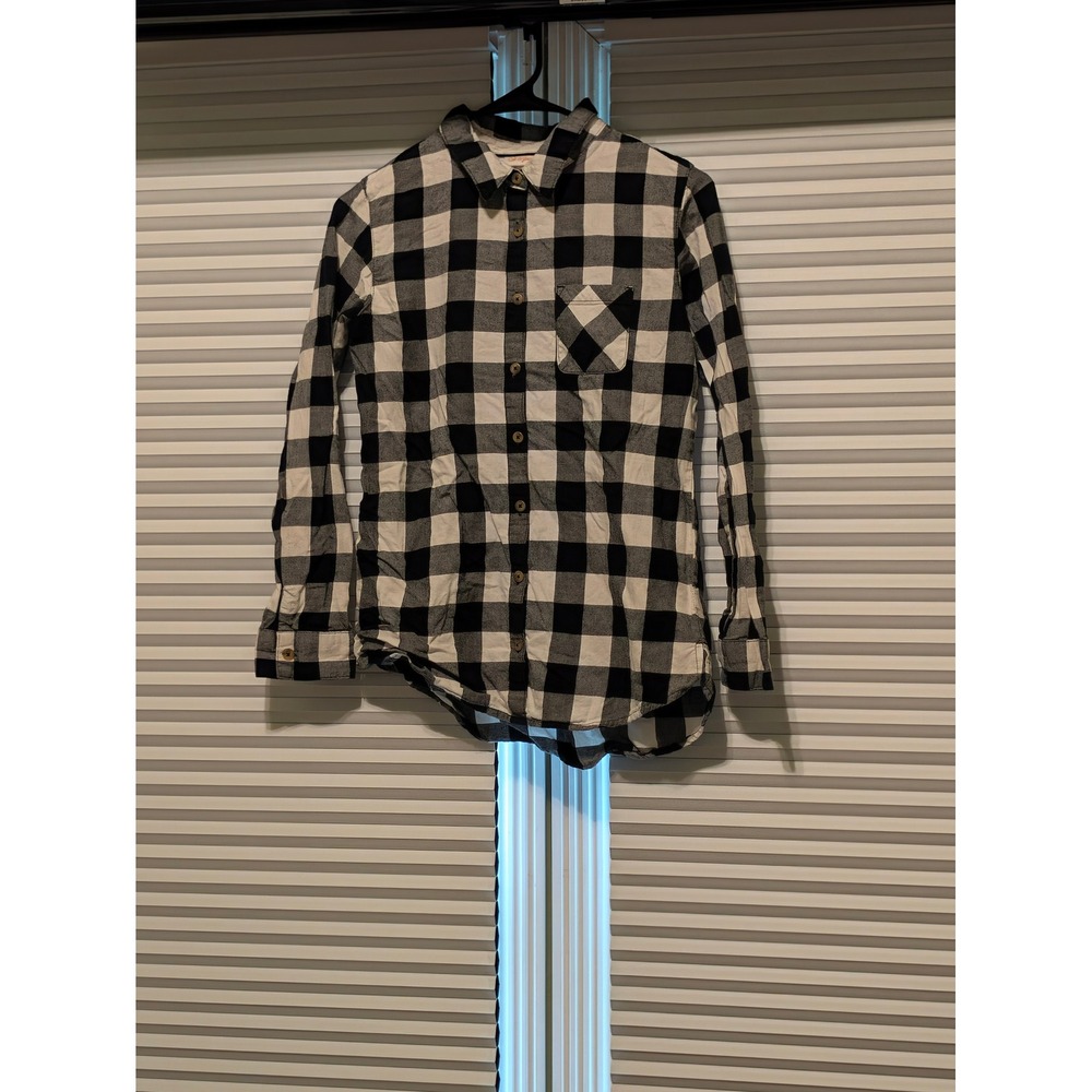 Cat & Jack Kids XL 14/16 Black White Buffalo Plaid Button Down Shirt F16804921
